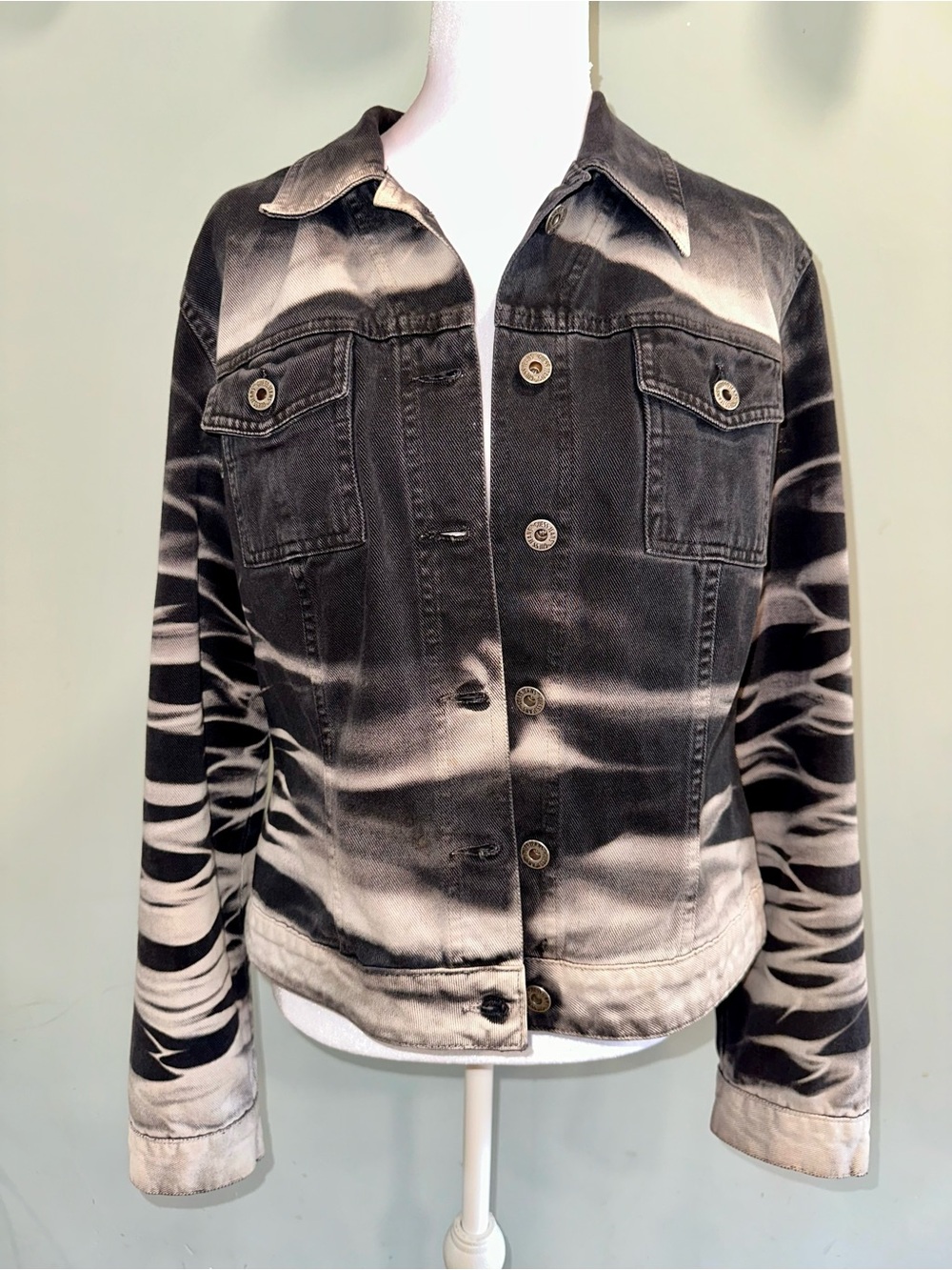 Guess Black & White Tie-Dye Denim Jacket